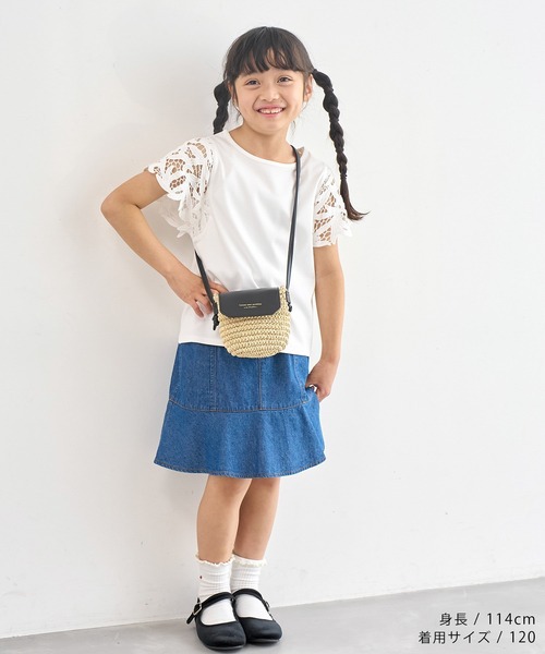 ROPE' PICNIC（ロペピクニック）の「【KIDS】リンクコーデ/袖レースカットトップス（Tシャツ/カットソー・キッズ・ブルー/ブラック/ホワイト・110/120/130/140/150）」の7枚目の写真