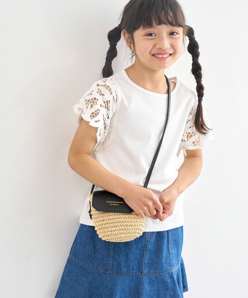 ROPE' PICNIC（ロペピクニック）の「【KIDS】リンクコーデ/袖レースカットトップス（Tシャツ/カットソー・キッズ・ブルー/ブラック/ホワイト・110/120/130/140/150）」の8枚目の写真