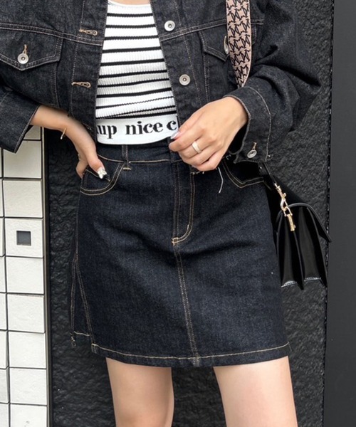one after another NICE CLAUP（ワンアフターアナザーナイスクラップ）の「刺繍デニムスカート/セットアップあり（デニムスカート・レディース・ブルー/ブラック/ネイビー・FREE）」の2枚目の写真