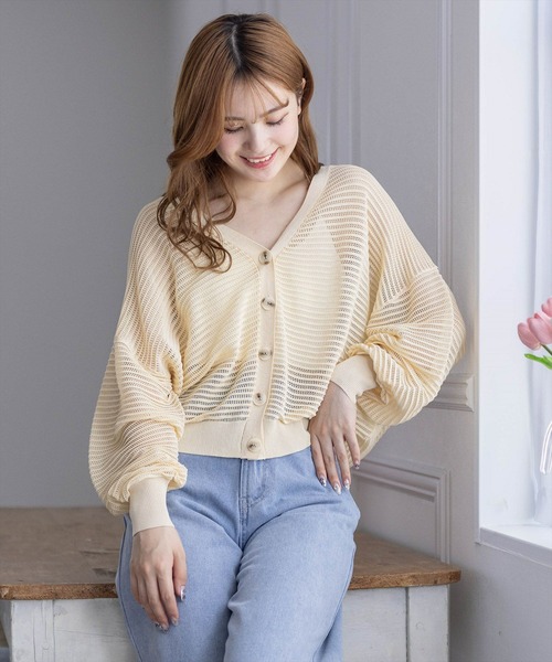 clear（クリア）の「透かし編みニットロングカーディガン≪2024SS≫（カーディガン/ボレロ・レディース・ブルー/アイボリー/イエロー系その他/ブラック・F）」の4枚目の写真