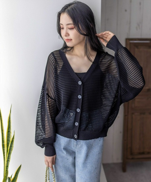 clear（クリア）の「透かし編みニットロングカーディガン≪2024SS≫（カーディガン/ボレロ・レディース・ブルー/アイボリー/イエロー系その他/ブラック・F）」の3枚目の写真