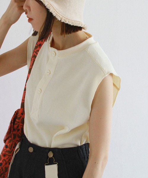 Crisp（クリスプ）の「ヘンリーフレンチワッフルTシャツ（Tシャツ/カットソー・レディース・コーラルピンク/アイボリー・FREE）」の18枚目の写真