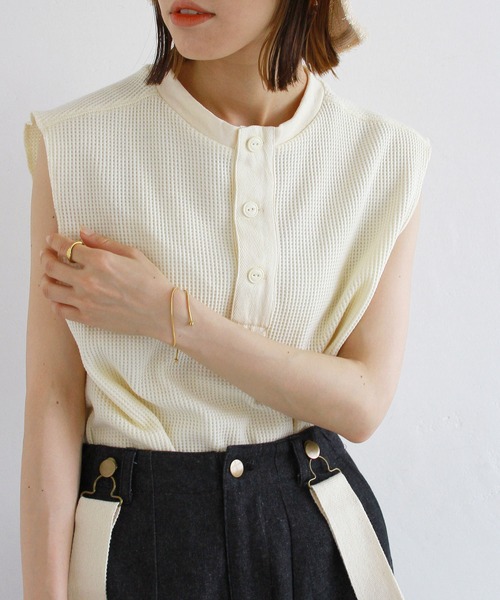 Crisp（クリスプ）の「ヘンリーフレンチワッフルTシャツ（Tシャツ/カットソー・レディース・コーラルピンク/アイボリー・FREE）」の11枚目の写真