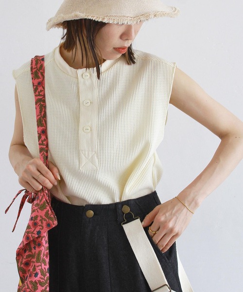 Crisp（クリスプ）の「ヘンリーフレンチワッフルTシャツ（Tシャツ/カットソー・レディース・コーラルピンク/アイボリー・FREE）」の7枚目の写真