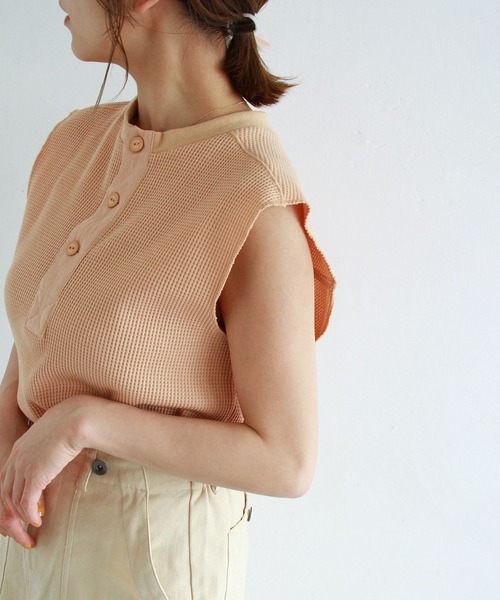 Crisp（クリスプ）の「ヘンリーフレンチワッフルTシャツ（Tシャツ/カットソー・レディース・コーラルピンク/アイボリー・FREE）」の13枚目の写真