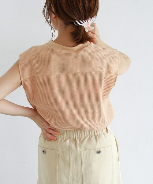 Crisp（クリスプ）の「ヘンリーフレンチワッフルTシャツ（Tシャツ/カットソー・レディース・コーラルピンク/アイボリー・FREE）」の12枚目の写真