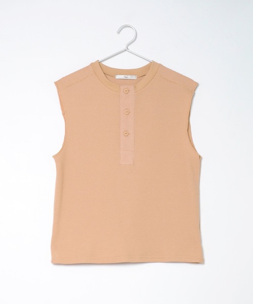 Crisp（クリスプ）の「ヘンリーフレンチワッフルTシャツ（Tシャツ/カットソー・レディース・コーラルピンク/アイボリー・FREE）」の6枚目の写真