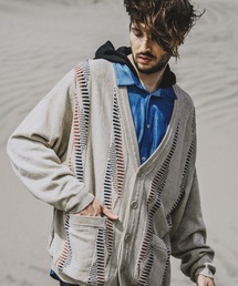【NO ID.】Jacquard V-Neck Cardigan / ジャガード Vネック カーディガン