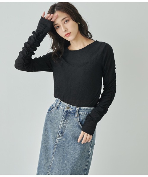 ANAP(アナップ)の「袖シャーリングトップス(Tシャツ/カットソー・レディース・アイボリー/オレンジ/ブラック・FREE)」の12枚目の写真