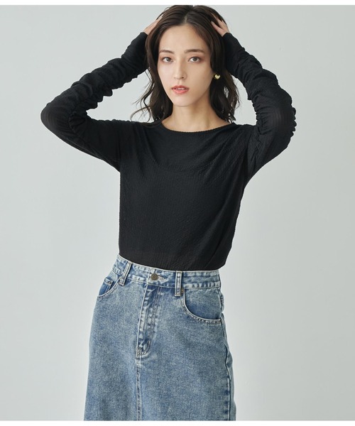 ANAP(アナップ)の「袖シャーリングトップス(Tシャツ/カットソー・レディース・アイボリー/オレンジ/ブラック・FREE)」の13枚目の写真