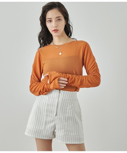 ANAP(アナップ)の「袖シャーリングトップス(Tシャツ/カットソー・レディース・アイボリー/オレンジ/ブラック・FREE)」の19枚目の写真