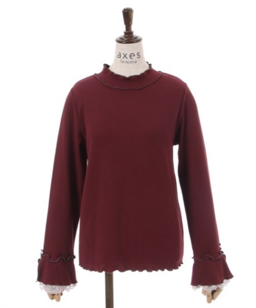 axes femme（アクシーズファム）の「袖レースバイカラーメロープルオーバー（Tシャツ/カットソー・レディース・ブラック/ミント/ワイン/キナリ・FREE）」の12枚目の写真