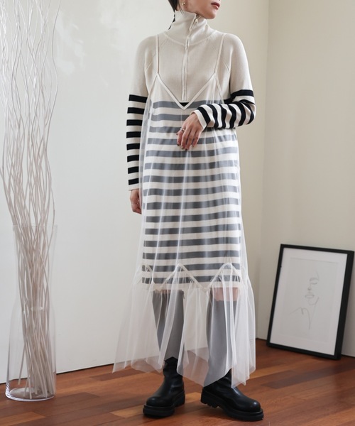 ULEULA(ウルア)の「チュールロングキャミワンピース(ワンピース・レディース・アイボリー/ブラック・FREE)」の12枚目の写真