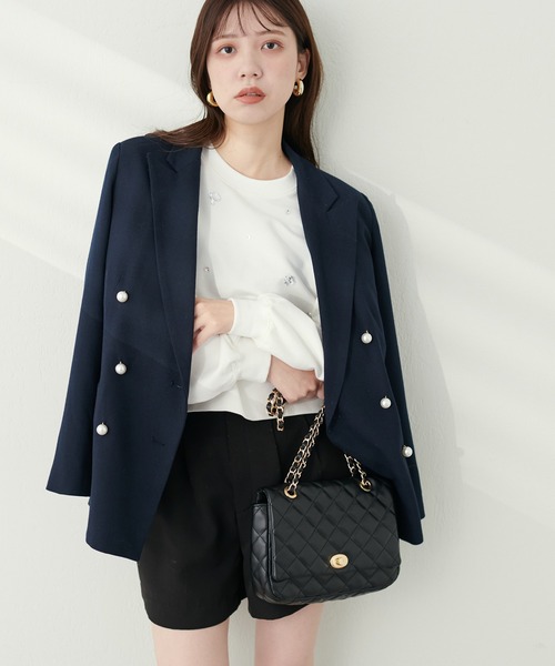 natural couture（ナチュラルクチュール）の「ビジュー×パールショート丈裏起毛プルオーバー（Tシャツ/カットソー・レディース・ブラック/オフホワイト/グレー・FREE）」の19枚目の写真