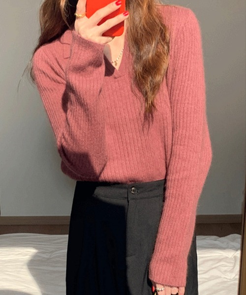 Girly Doll(ガーリードール)の「スキッパーリブニット(ニット/セーター・レディース・アイボリー/ブラック/ベージュ/パープル/キャメル・F)」の18枚目の写真