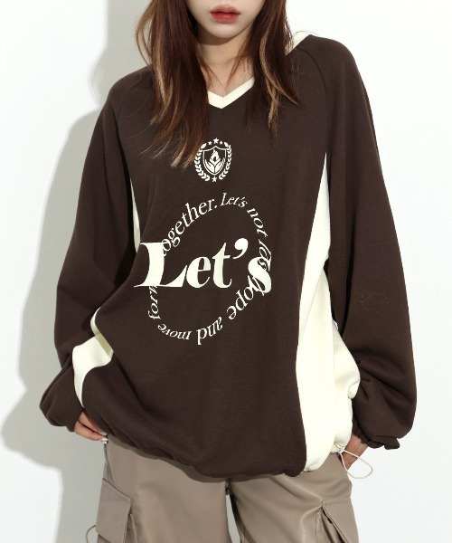 FOLLOWIN（フォロウィン）の「[UNISEX] [6clolor] Y2KティーンコアレタリングVネックスウェットパーカー（パーカー・レディース・クリーム/ブラック/アイボリー/カーキ/ライトブルー/ブラウン・FREE）」の4枚目の写真