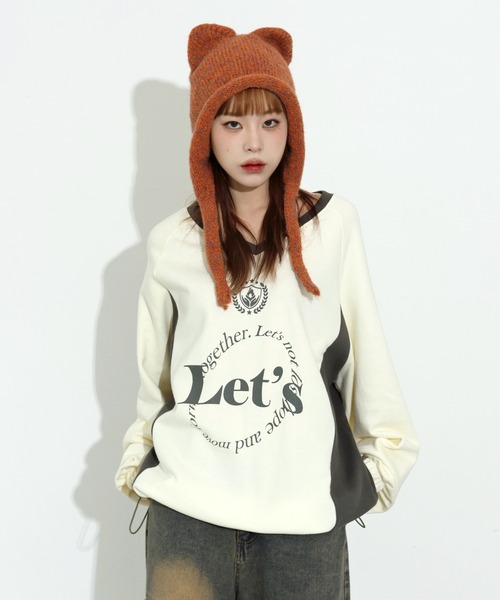 FOLLOWIN（フォロウィン）の「[UNISEX] [6clolor] Y2KティーンコアレタリングVネックスウェットパーカー（パーカー・レディース・クリーム/ブラック/アイボリー/カーキ/ライトブルー/ブラウン・FREE）」の12枚目の写真