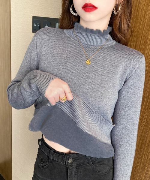 Miniministore(ミニミニストア)の「裏起毛 メロウニットトップス ハイネック(ニット/セーター・レディース・オフホワイト/グレー/ベージュ/ブラック/ブラウン・フリー)」の3枚目の写真
