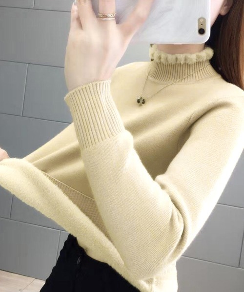 Miniministore(ミニミニストア)の「裏起毛 メロウニットトップス ハイネック(ニット/セーター・レディース・オフホワイト/グレー/ベージュ/ブラック/ブラウン・フリー)」の11枚目の写真