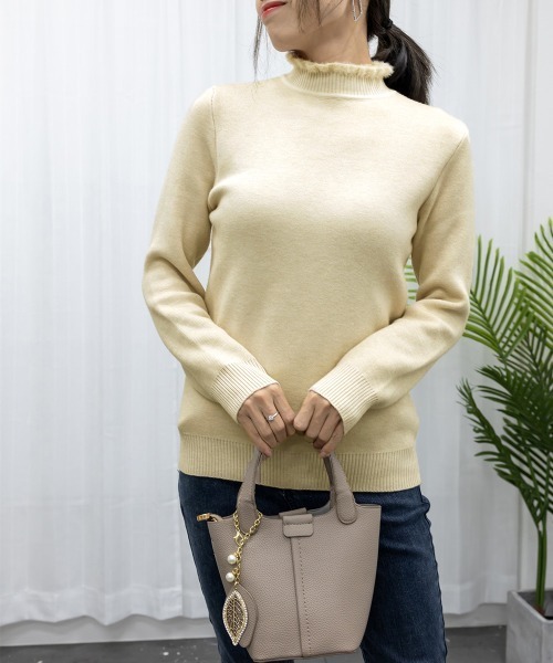 Miniministore(ミニミニストア)の「裏起毛 メロウニットトップス ハイネック(ニット/セーター・レディース・オフホワイト/グレー/ベージュ/ブラック/ブラウン・フリー)」の16枚目の写真