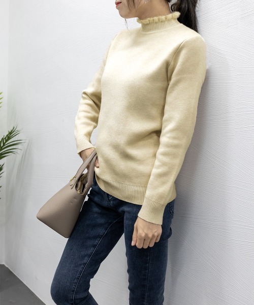 Miniministore(ミニミニストア)の「裏起毛 メロウニットトップス ハイネック(ニット/セーター・レディース・オフホワイト/グレー/ベージュ/ブラック/ブラウン・フリー)」の17枚目の写真