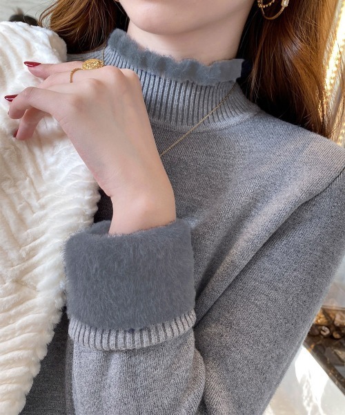 Miniministore(ミニミニストア)の「裏起毛 メロウニットトップス ハイネック(ニット/セーター・レディース・オフホワイト/グレー/ベージュ/ブラック/ブラウン・フリー)」の12枚目の写真