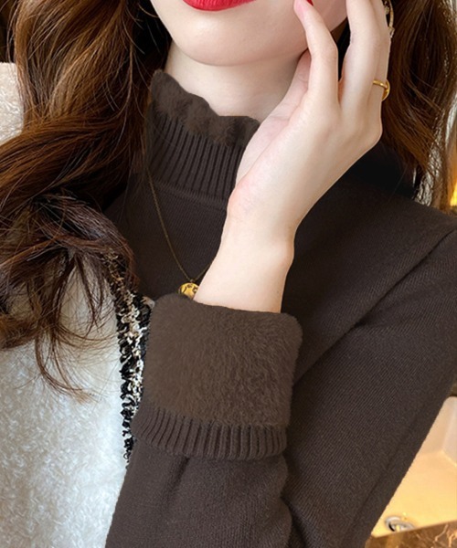 Miniministore(ミニミニストア)の「裏起毛 メロウニットトップス ハイネック(ニット/セーター・レディース・オフホワイト/グレー/ベージュ/ブラック/ブラウン・フリー)」の14枚目の写真