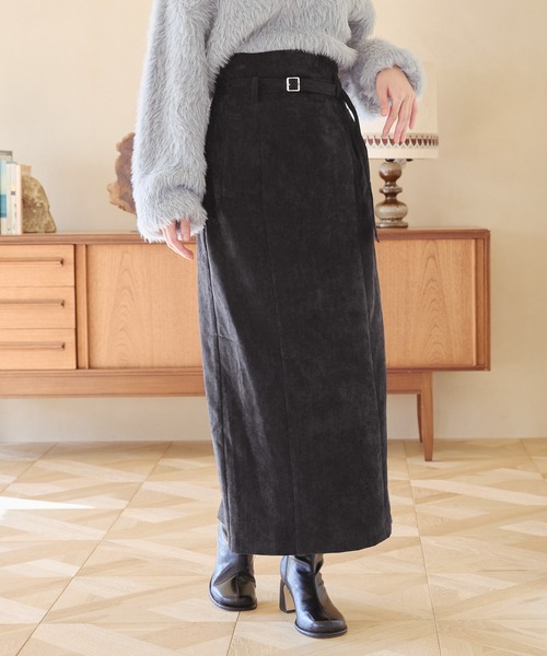 mysty woman(ミスティウーマン)の「ベルテッドハイウエストナロースカート 101950(スカート・レディース・ブラウン/ブラック/モカ・FREE)」の2枚目の写真