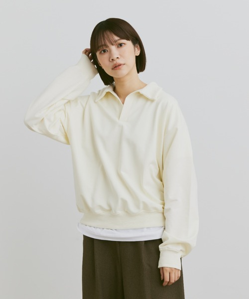 flaner（フラネ）の「Loose skipper sweat / ルーズスキッパースウェット（スウェット・レディース・チャコールグレー/アイボリー/ネイビー・LARGE/MEDIUM）」の7枚目の写真