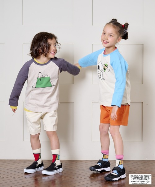 PEANUTS（ピーナッツ）の「【PEANUTS】スヌーピー/ラグランロンT（80～150cm）（Tシャツ/カットソー・キッズ・ライトブルー/チャコール・90/100/110/120/80/130/95/140/150）」の10枚目の写真