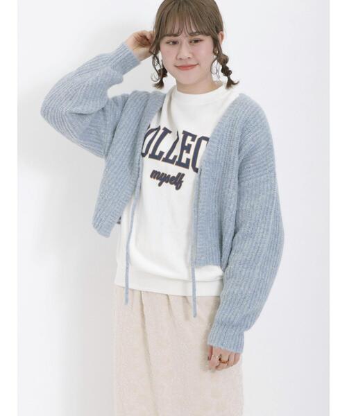 Samansa Mos2（サマンサ モスモス）の「ラメニットリボンカーディガン（カーディガン/ボレロ・レディース・ブルー/キナリ/モカ・F）」の6枚目の写真