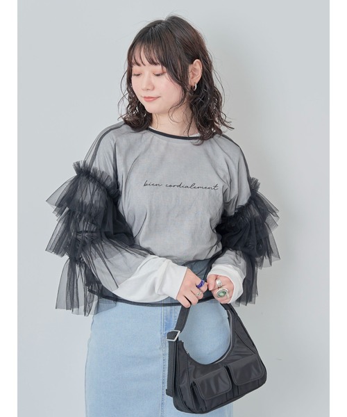 ELENCARE DUE（エレンカーレデュエ）の「・ELENCARE　DUE　2wayチュールブラウス（シャツ/ブラウス・レディース・ブラック/アイボリー/ライトグレー/ベージュ・FREE）」の5枚目の写真