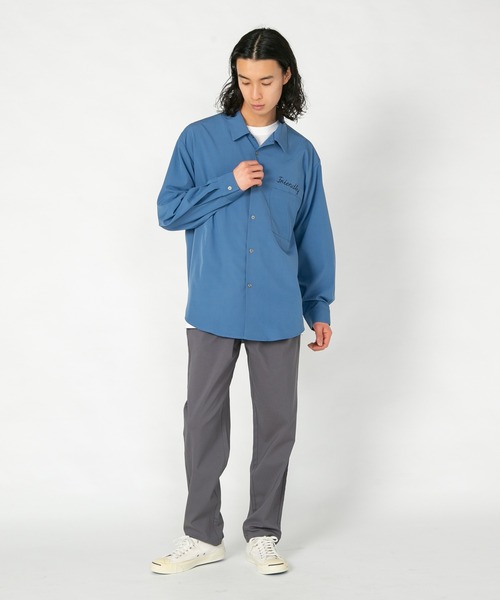 Blue Standard （ブルースタンダード）の「【BLUE STANDARD/ブルースタンダード】 ポリエステルストレッチ アニマルバック刺繍ルーズシルエットシャツ（シャツ/ブラウス・メンズ・グリーン/グレー/チャコールグレー/ブルー・LARGE/MEDIUM）」の15枚目の写真
