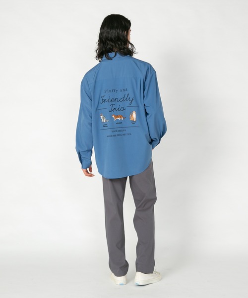 Blue Standard （ブルースタンダード）の「【BLUE STANDARD/ブルースタンダード】 ポリエステルストレッチ アニマルバック刺繍ルーズシルエットシャツ（シャツ/ブラウス・メンズ・グリーン/グレー/チャコールグレー/ブルー・LARGE/MEDIUM）」の17枚目の写真