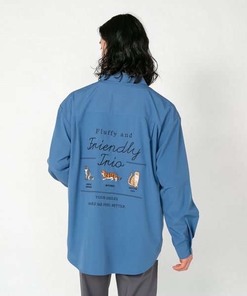 Blue Standard （ブルースタンダード）の「【BLUE STANDARD/ブルースタンダード】 ポリエステルストレッチ アニマルバック刺繍ルーズシルエットシャツ（シャツ/ブラウス・メンズ・グリーン/グレー/チャコールグレー/ブルー・LARGE/MEDIUM）」の13枚目の写真