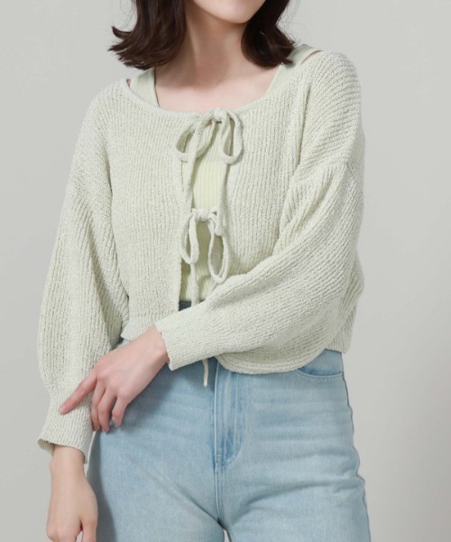 archives（アルシーヴ）の「2WAYリボンTTヤーンニットアンサンブル（アンサンブル・レディース・オレンジ/グリーン/ブルーグレー/アイボリー・MEDIUM）」の3枚目の写真