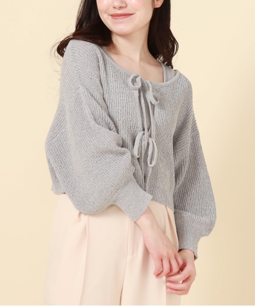 archives（アルシーヴ）の「2WAYリボンTTヤーンニットアンサンブル（アンサンブル・レディース・オレンジ/グリーン/ブルーグレー/アイボリー・MEDIUM）」の2枚目の写真