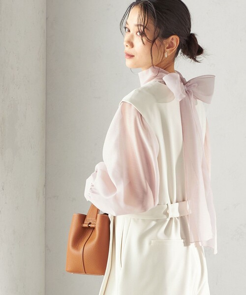 SHIPS（シップス）の「〈手洗い可能〉オーガンジー リボン ブラウス（シャツ/ブラウス・レディース・ブラック/サックスブルー/ホワイト系/ピンク系/クリーム/グレー/ライトピンク・36/38）」の6枚目の写真