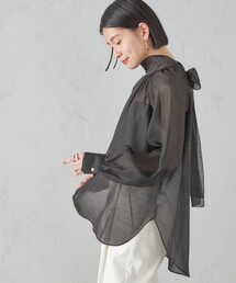 〈手洗い可能〉オーガンジー リボン ブラウス
