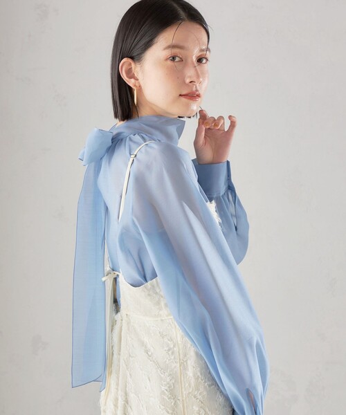 2025.今期！SHIPS （36）手洗い可能 オーガンジー リボン ブラウス 手洗い可能〉オーガンジー リボン ブラウス（シャツ/ブラウス）｜SHIPS