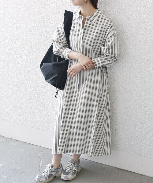 SHIPS any（シップス エニィ）の「SHIPS any:〈洗濯機可能〉リネン ミックス ストライプ シャツ ワンピース（シャツワンピース・レディース・オフホワイト/グレー/ベージュ・ONE SIZE）」の11枚目の写真