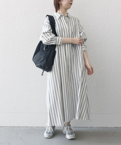 SHIPS any（シップス エニィ）の「SHIPS any:〈洗濯機可能〉リネン ミックス ストライプ シャツ ワンピース（シャツワンピース・レディース・オフホワイト/グレー/ベージュ・ONE SIZE）」の7枚目の写真