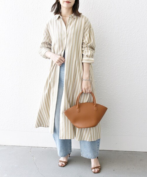 SHIPS any（シップス エニィ）の「SHIPS any:〈洗濯機可能〉リネン ミックス ストライプ シャツ ワンピース（シャツワンピース・レディース・オフホワイト/グレー/ベージュ・ONE SIZE）」の22枚目の写真