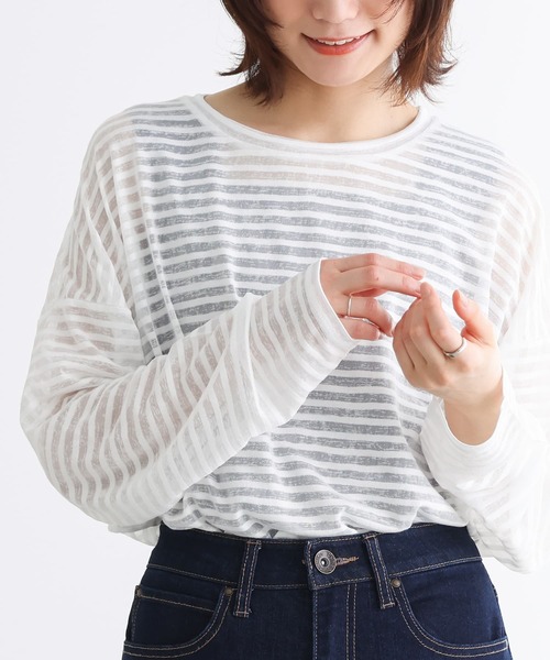 n'OrLABEL（ノアールレーベル）の「シアーボーダーカットソー（Tシャツ/カットソー・レディース・グレー/オフホワイト・FREE）」の3枚目の写真