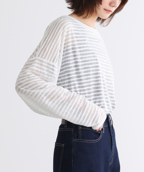 n'OrLABEL（ノアールレーベル）の「シアーボーダーカットソー（Tシャツ/カットソー・レディース・グレー/オフホワイト・FREE）」の4枚目の写真