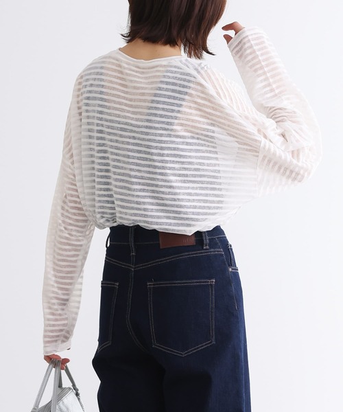 n'OrLABEL（ノアールレーベル）の「シアーボーダーカットソー（Tシャツ/カットソー・レディース・グレー/オフホワイト・FREE）」の7枚目の写真