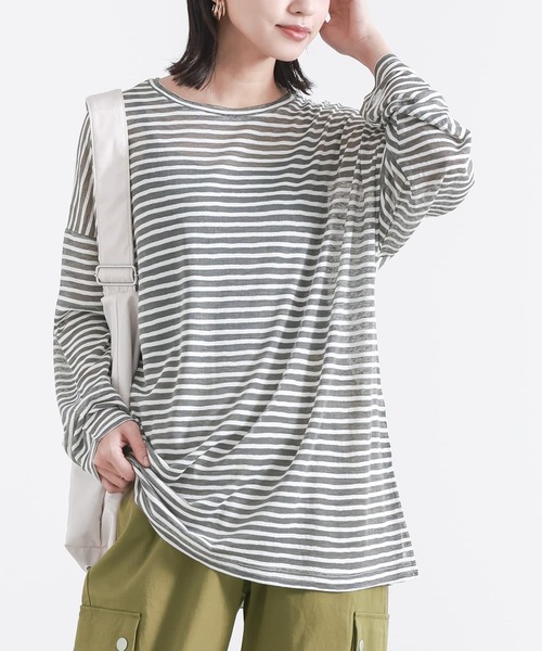 n'OrLABEL（ノアールレーベル）の「シアーボーダーカットソー（Tシャツ/カットソー・レディース・グレー/オフホワイト・FREE）」の8枚目の写真