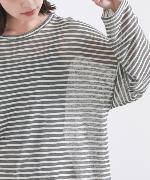 n'OrLABEL（ノアールレーベル）の「シアーボーダーカットソー（Tシャツ/カットソー・レディース・グレー/オフホワイト・FREE）」の13枚目の写真
