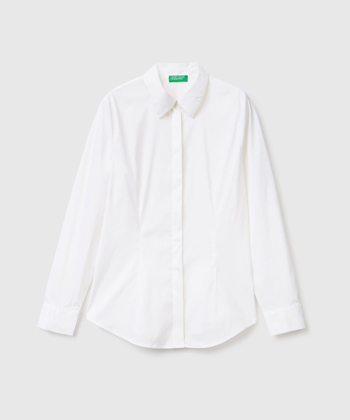 BENETTON (UNITED COLORS OF BENETTON)（ベネトンユナイテッドカラーズオブベネトン）の「ストレッチ長袖シャツ・ブラウス（シャツ/ブラウス・レディース・ブラック/ライトブルー/ホワイト・XX-SMALL/X-SMALL/SMALL/MEDIUM）」の6枚目の写真