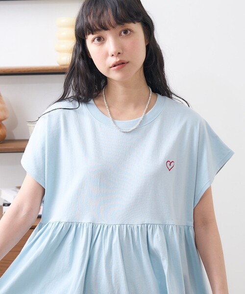 セール】ワンポイントハート刺繍 切替Tシャツ（Tシャツ